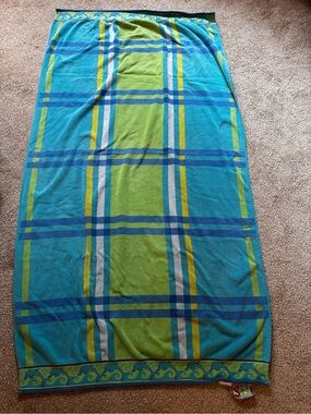 TWO Bright Plaid Beach Towels in Turquoise & Lime